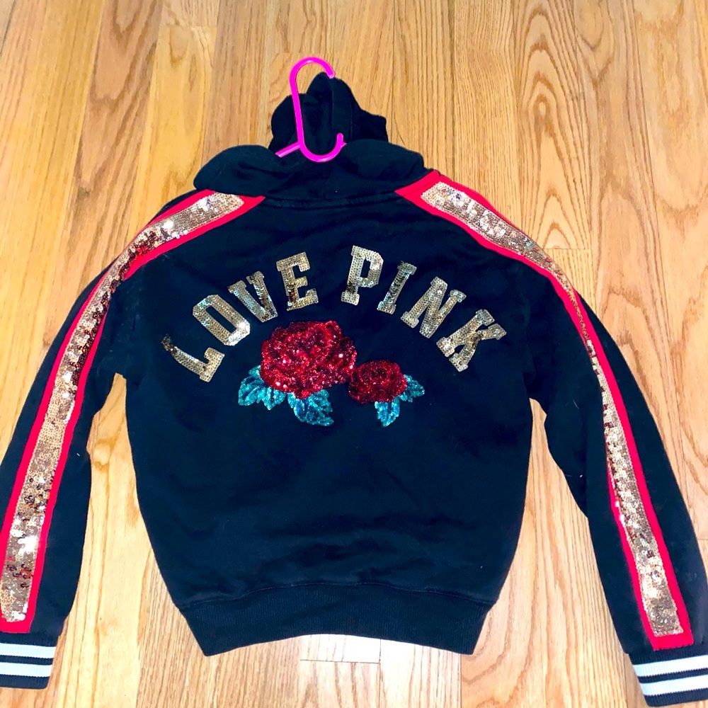 PINK SEQUIN ROSE SWEATER WITH HOODIE